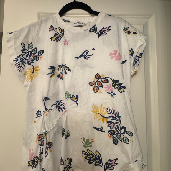 MARELLA Tops - MARELLA White Multicolor Floral Short Sleeve Tee